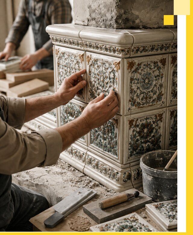 Изразцовые камины под ключ в Новосибирске: проект и монтаж