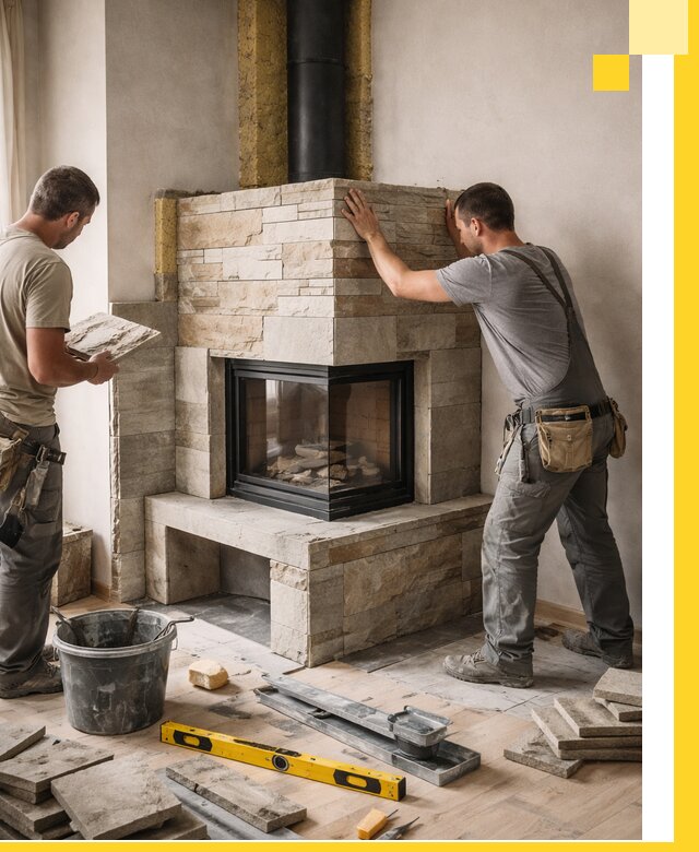 Угловые камины под ключ проект, монтаж и отделка в Новосибирске