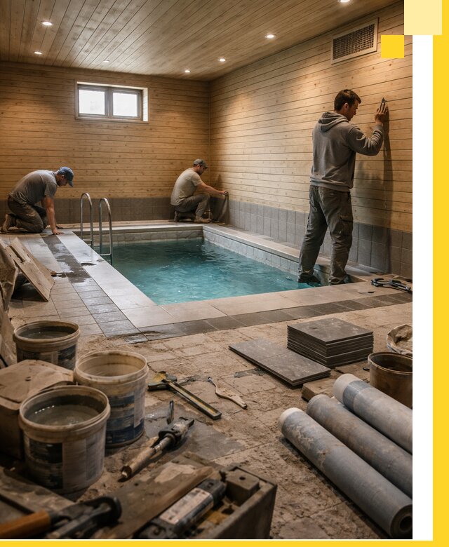 Строительство бани с бассейном и сауной под ключ в Новосибирске