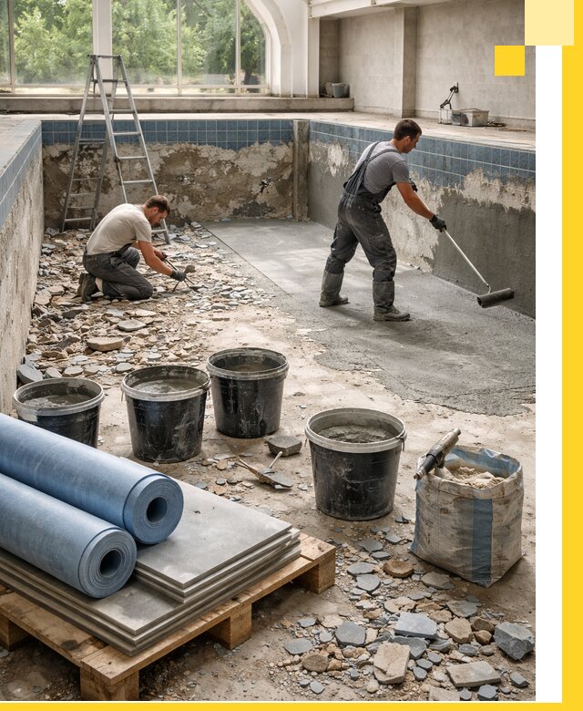 Реконструкция бассейнов в Новосибирске: ремонт, гидроизоляция