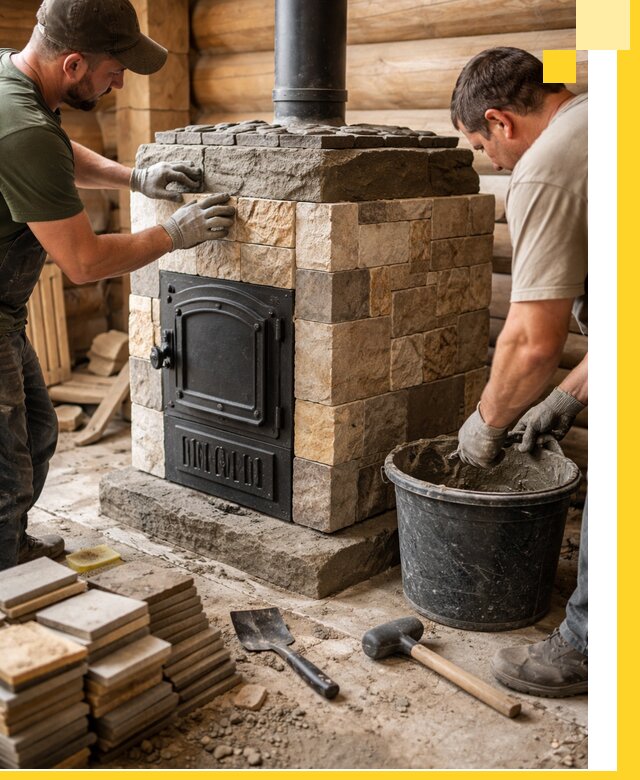 Облицовка банной печи под ключ в Новосибирске: камень и плитка