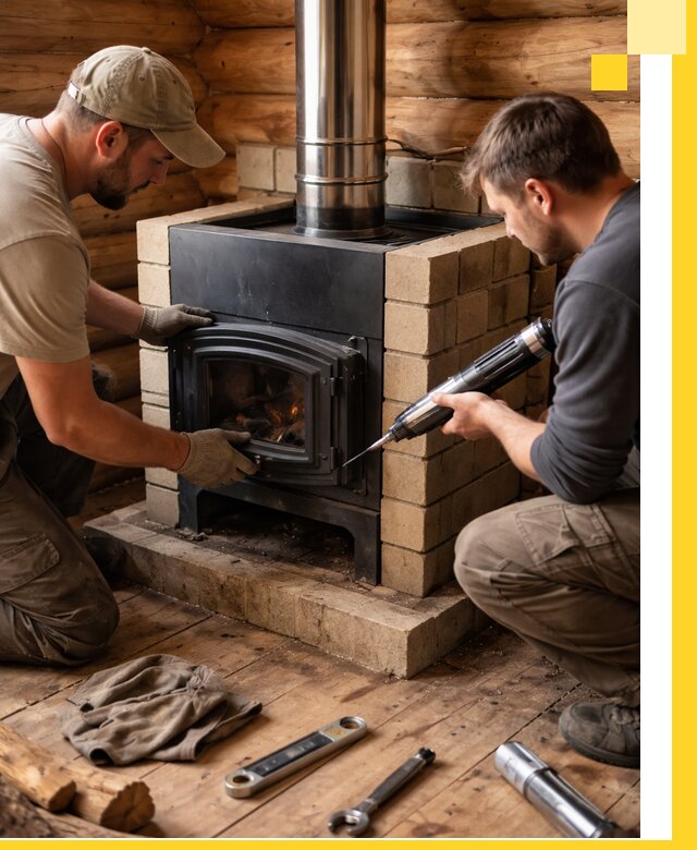 Монтаж и установка печи в бане под ключ с гарантией в Новосибирске