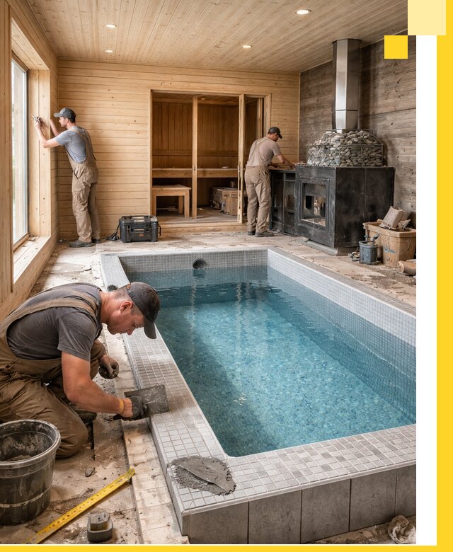 Проект бани с бассейном и сауной в Новосибирске под ключ