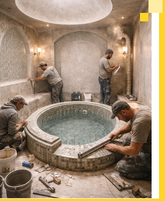 Профессиональное строительство хамама с бассейном в Новосибирске под ключ